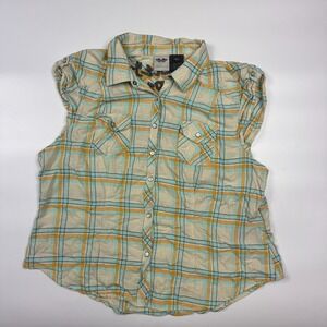 Harley Davidson Flannel Shirt Womens 2XL Multi Plaid Embroidered Snap Button-Up